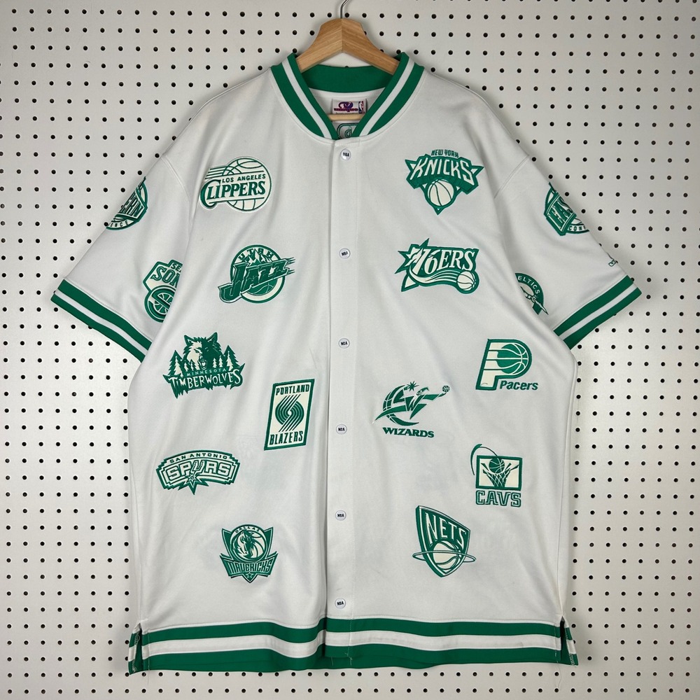 NBA Unique Sports Warm Up Shooting Shirt 2XL Green White Stitched Y2K Snap Hip